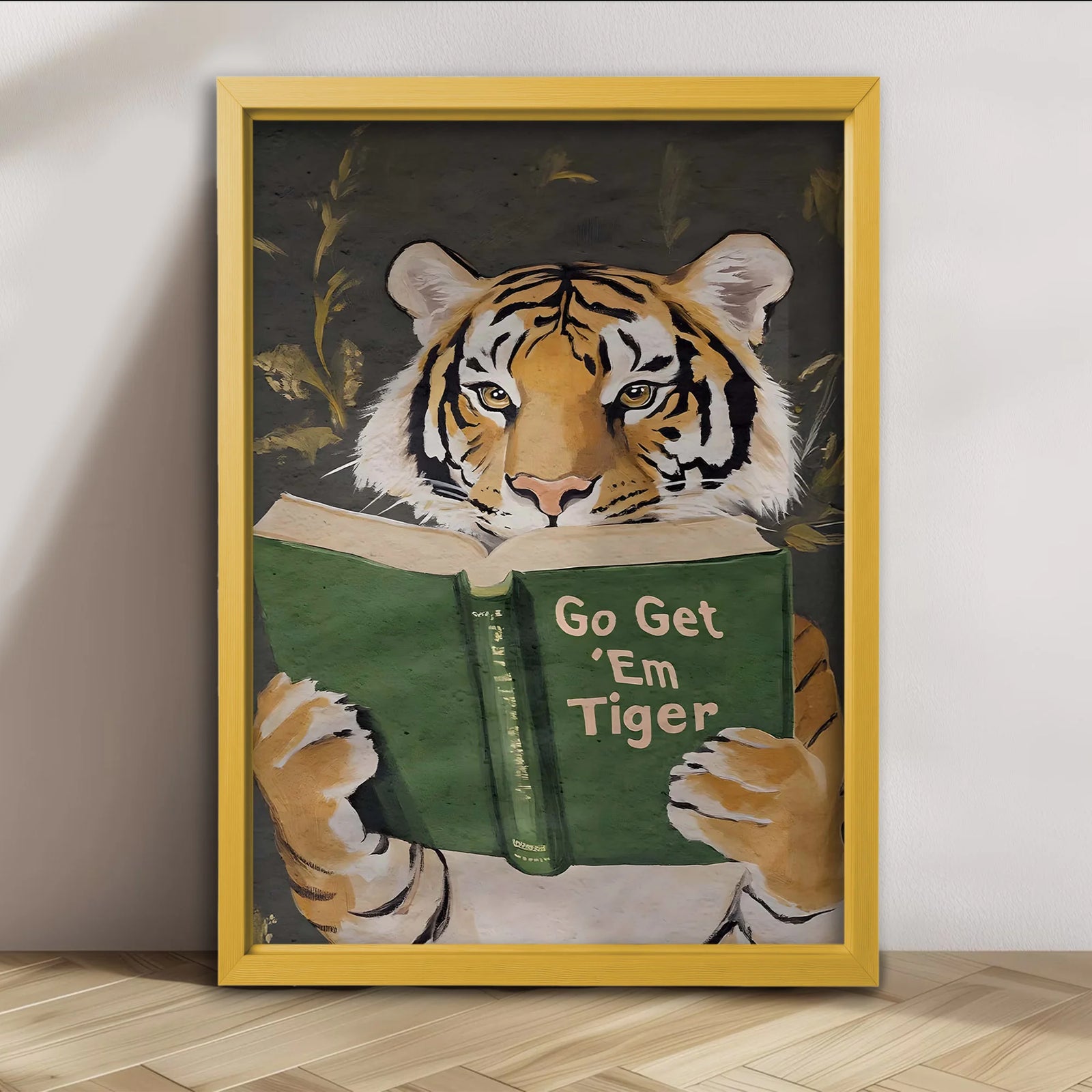 Motivational Tiger Reading Print: Humorous Bookworm Wall Art for Library, Office, or Study Decor