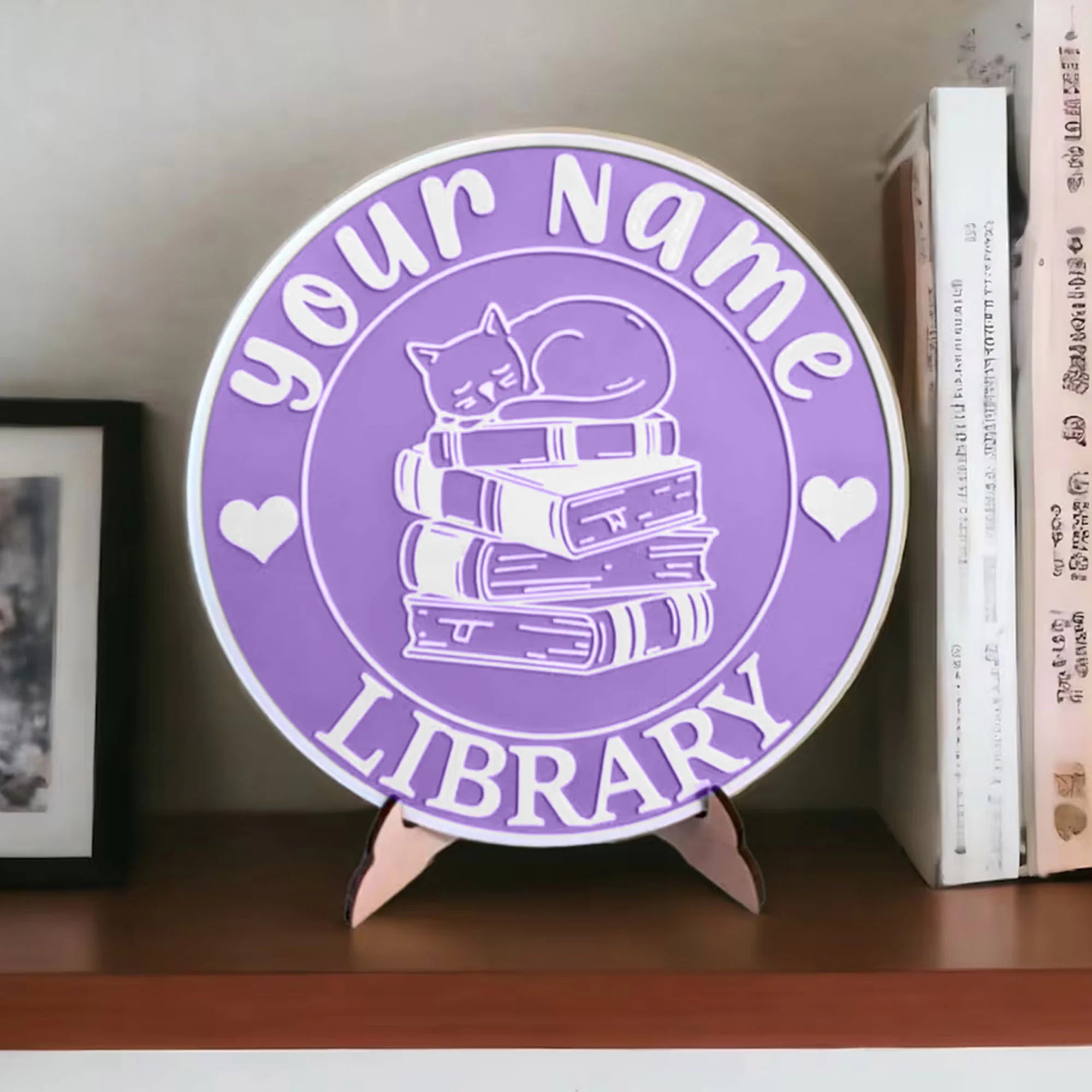 Personalized Library Sign Custom Book Decor Color 3D Printed Bookish Bookshelf Sign for Book Nook with Stand, Book Lover Gift, Reader Gift