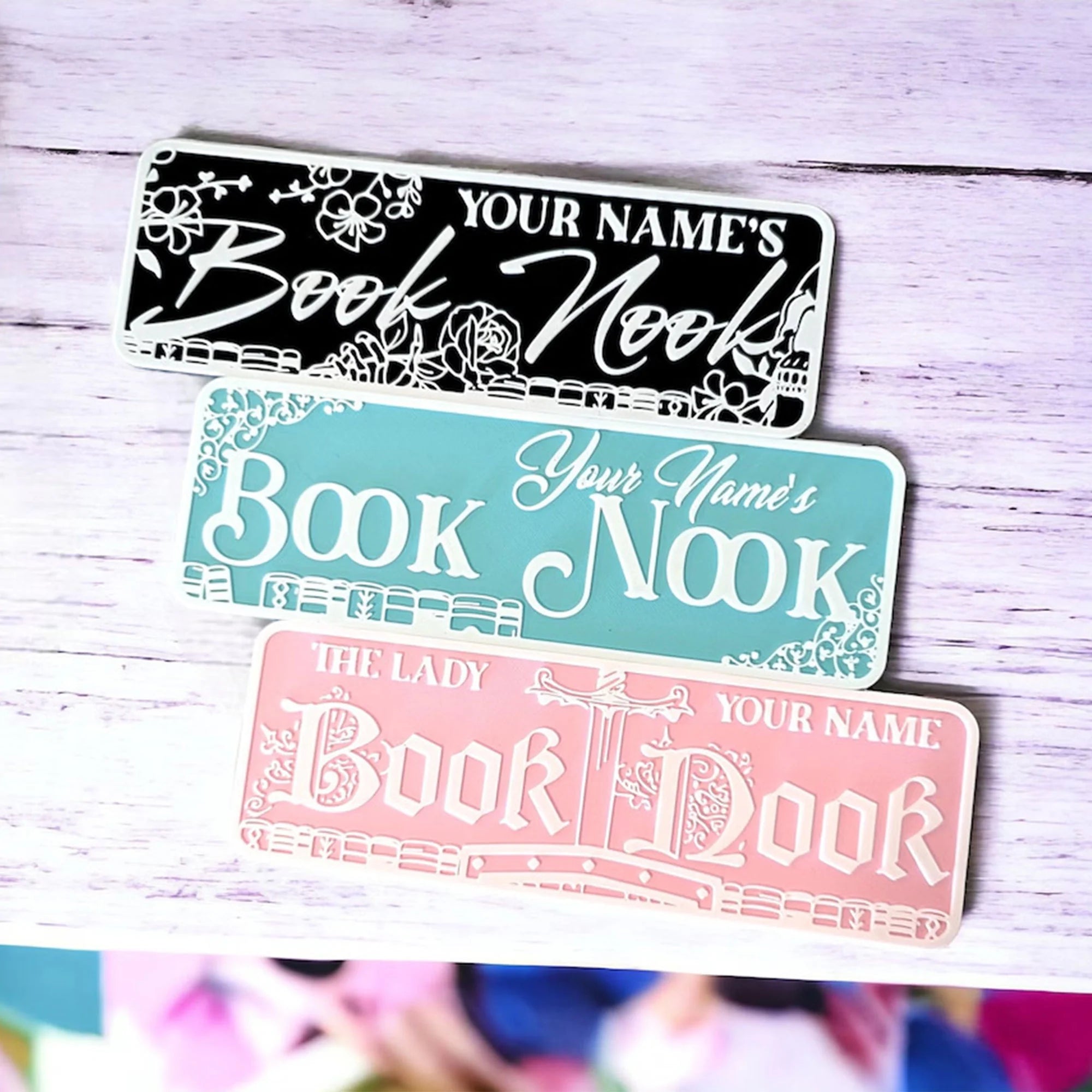 Personalized Book Nook Library Sign Bookshelf Shelf Sitter Printed Book Decor for Bookish Gift, Book Lover Gift, Reader Gift