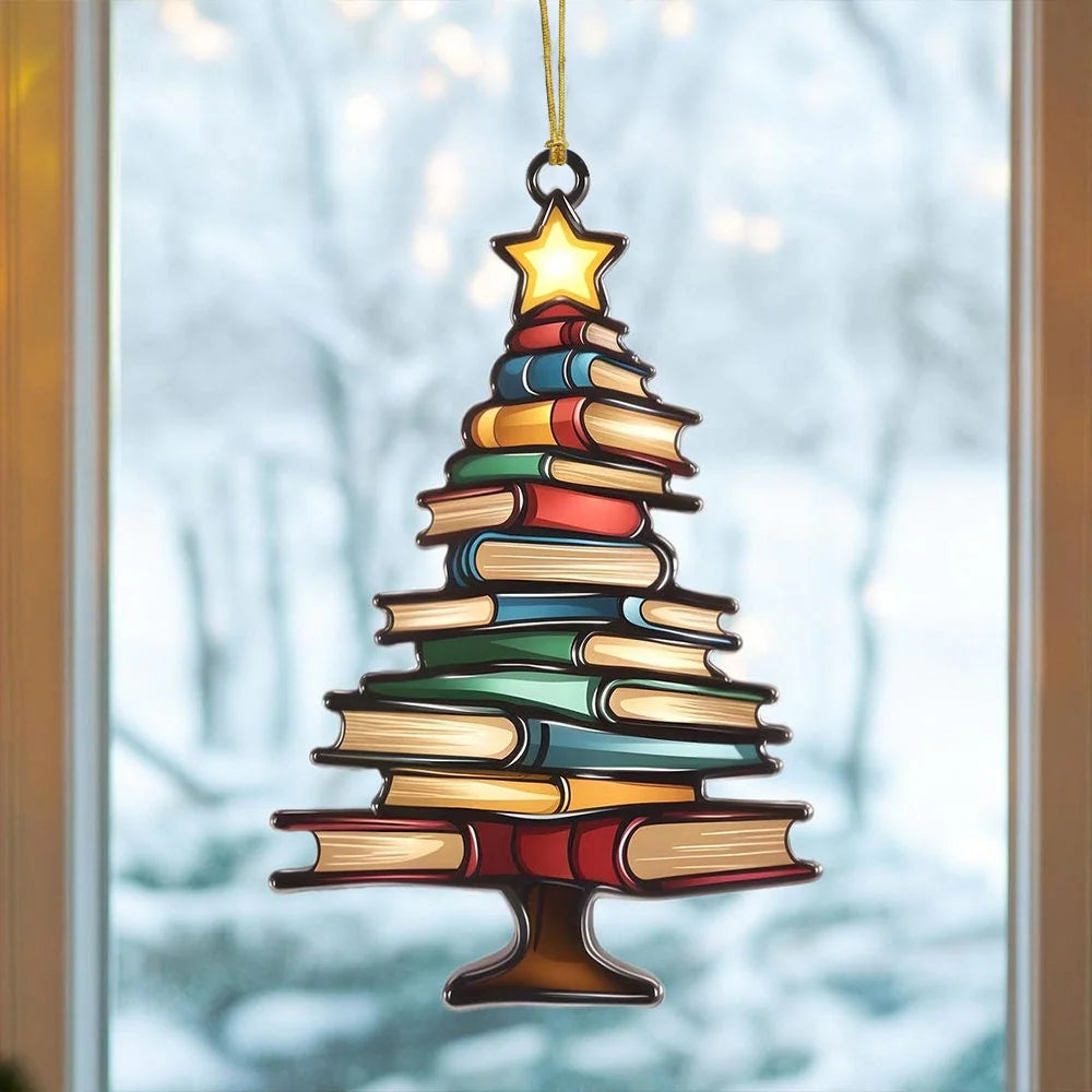 Christmas Book Tree Suncatcher Ornament, Book Gift, Book Lover Gift, Christmas Tree Bookish Gift, Librarian Gift, Exchange Gift