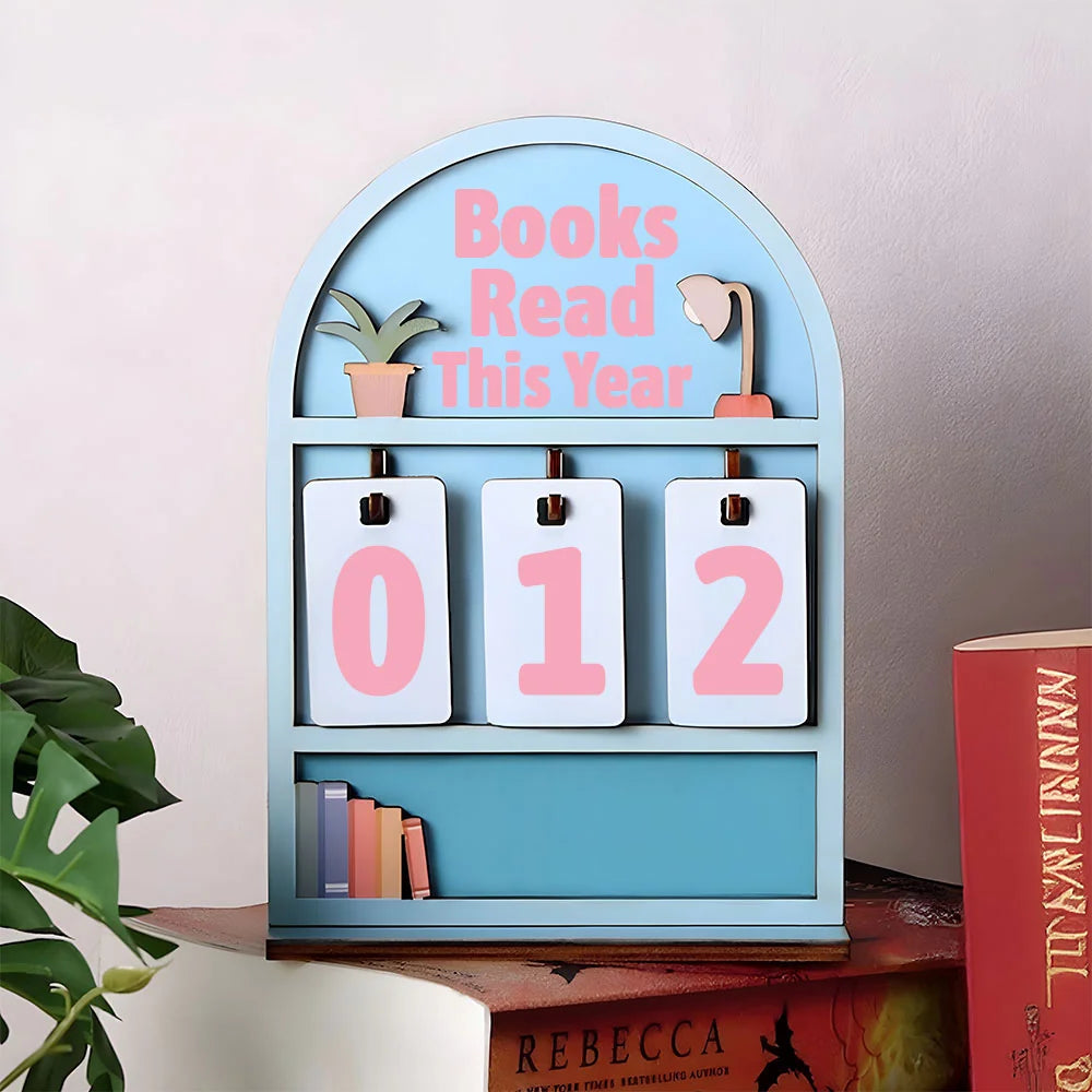 Personalized Book Tracker - Books Read This Year Counter, Mini Bookshelf, Gift for Readers, Book Lovers Gift, Bookshelf Decor, Book Ends