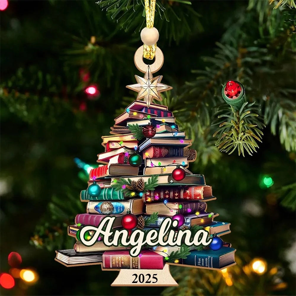 Custom Christmas Book Tree Name Ornament, Book Christmas Tree 2024, Book Lover Gift, Bookworm Gifts, Book Ornament, book club gift,Xmas gift