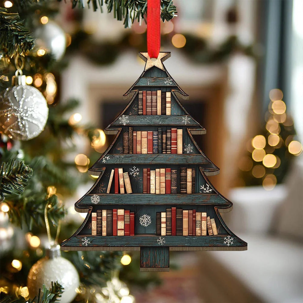 Christmas Book Tree Wood Ornament, Christmas Tree Book Gift, Book Lover Gift, Book Club Ornament, Bookish Ornament, Book Exchange Gift