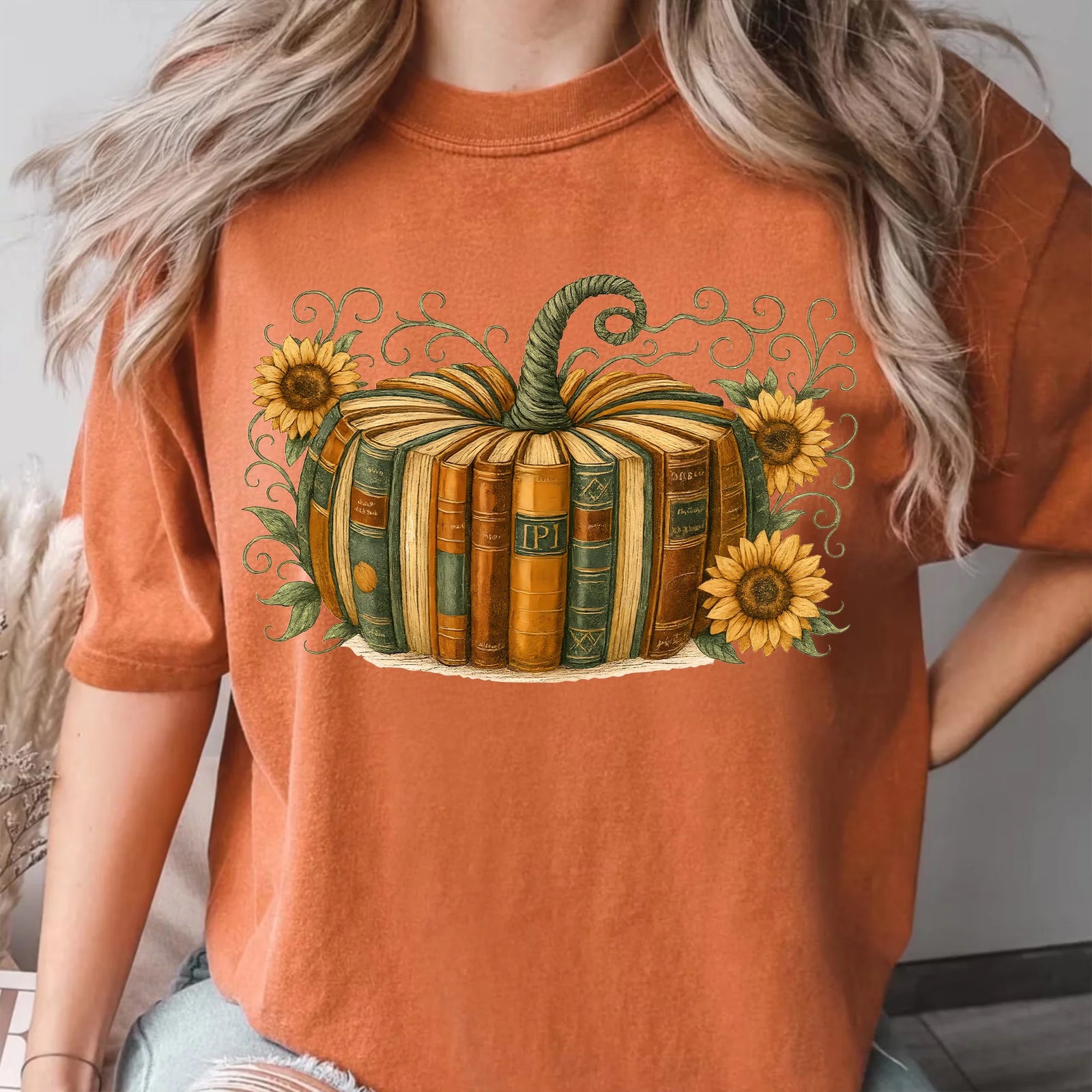 Retro Fall Book Pumpkin T-Shirt: Halloween Teacher Shirt